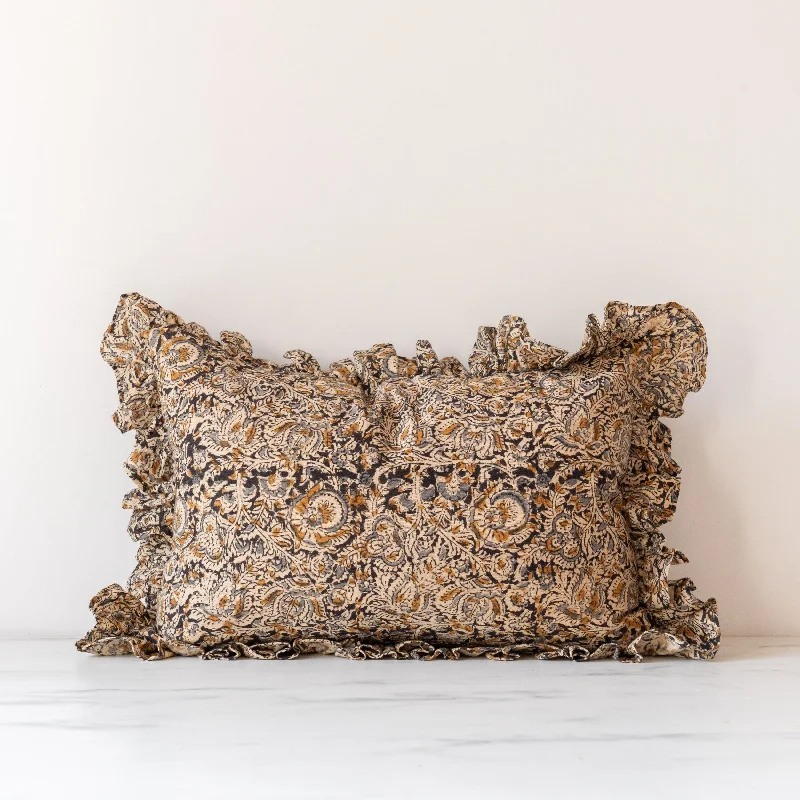 Aja Block Print Ruffle Pillow Cover