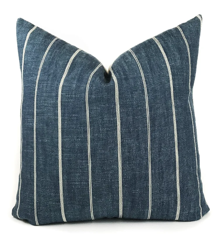 Blue and Cream Stripe Farmhouse Pillow Cover