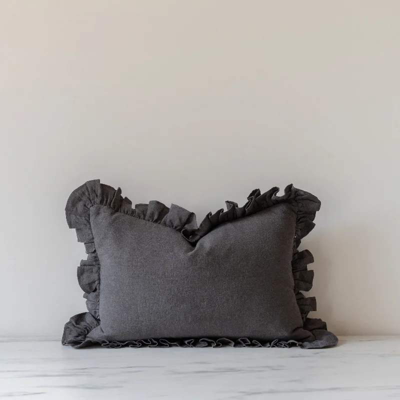 Charcoal Ruffle Pillow Cover