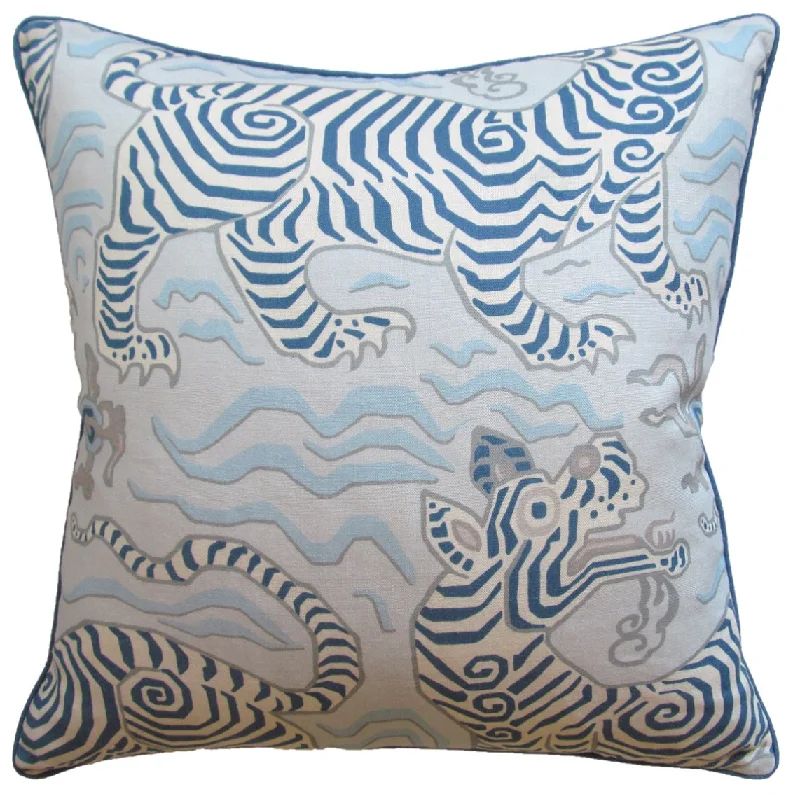 Tibet (Tiger) Pillow, Pale Blue