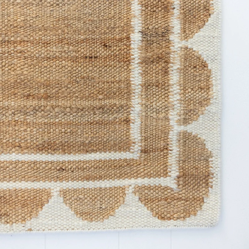 Cotton White Scalloped Edge Jute & Wool Combo Rug