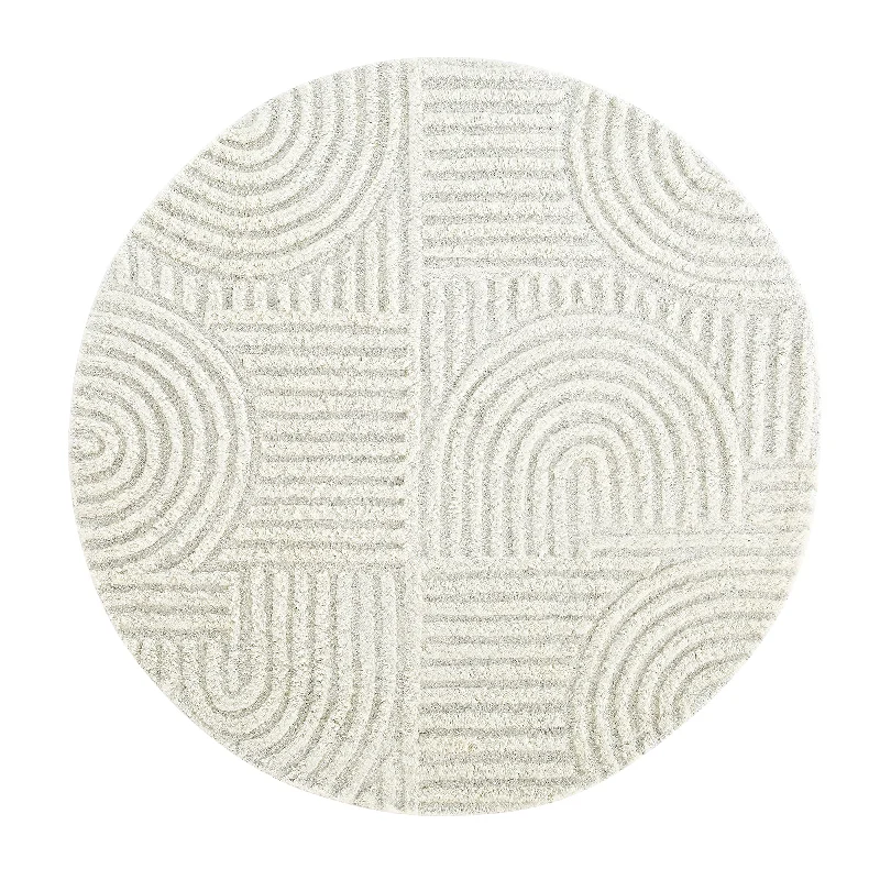 Geo Curve Cream Hand Tufted New Zealand Wool Round Rug