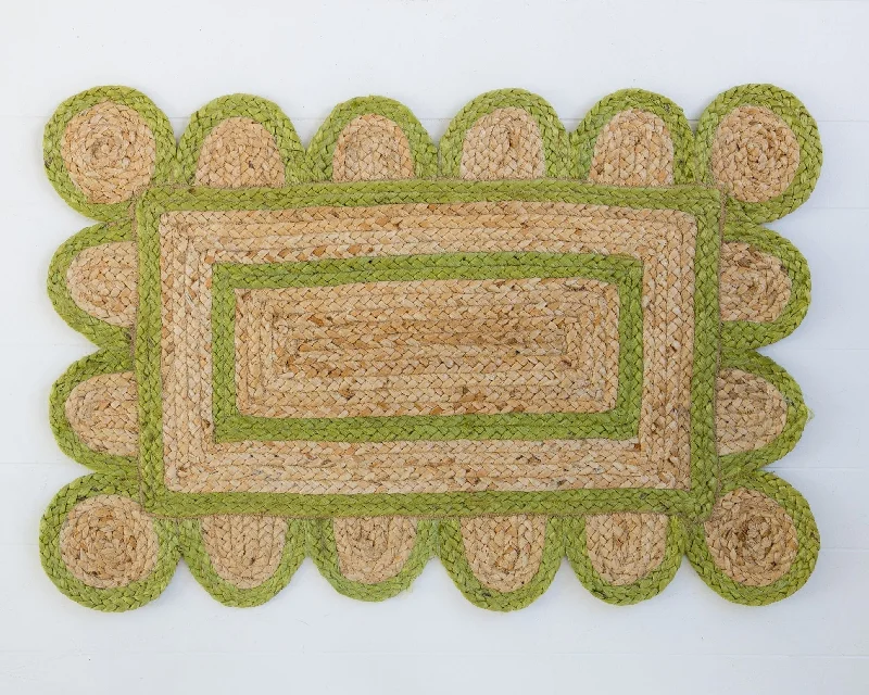 Grass Green Scalloped Jute Mini Rug (ready to ship)