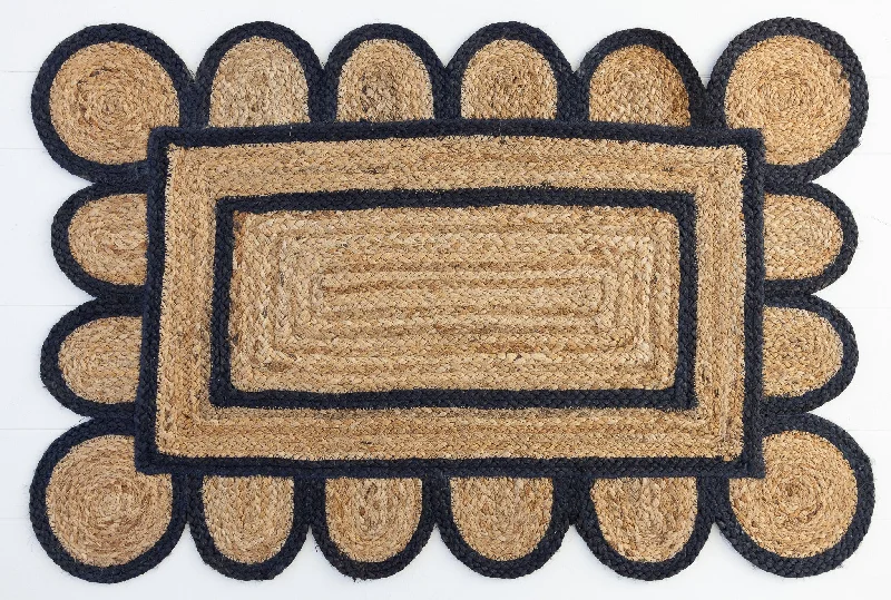 Navy Scalloped Jute Mini Rug (ready to ship)