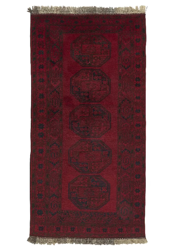 Oriental Rug Afghan Handmade Area Runner Tribal 3'5"x6'7" (3x7) Red Black Bokhara Design #35516