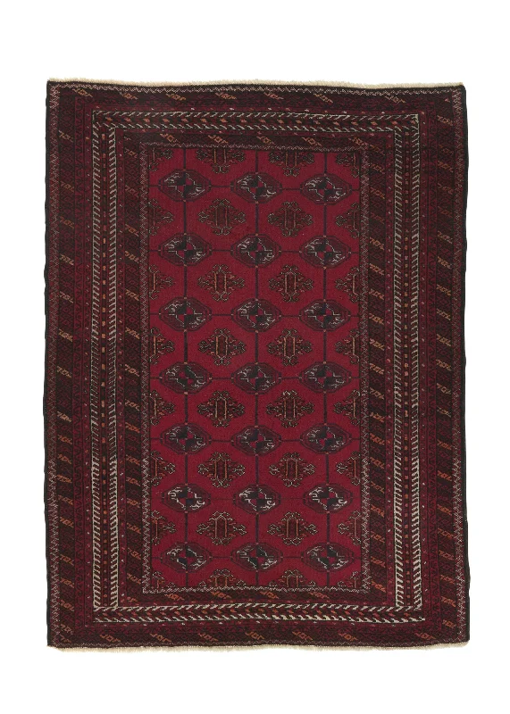 Oriental Rug Afghan Handmade Area Tribal 4'0"x5'4" (4x5) Red Bokhara Design #33876