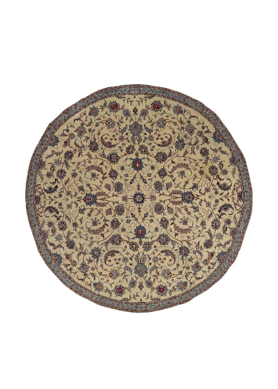 Oriental Rug Chinese Handmade Round Traditional 8'0"x8'0" (8x8) Whites/Beige Blue Floral Design #22684