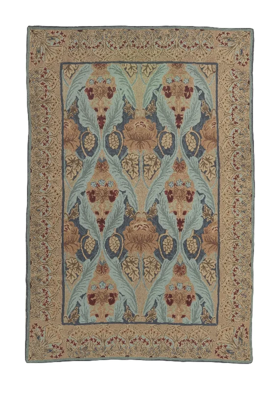 Oriental Rug Indian Handmade Area Traditional 4'0"x6'0" (4x6) Whites/Beige Blue Tapestry Floral Design #11785