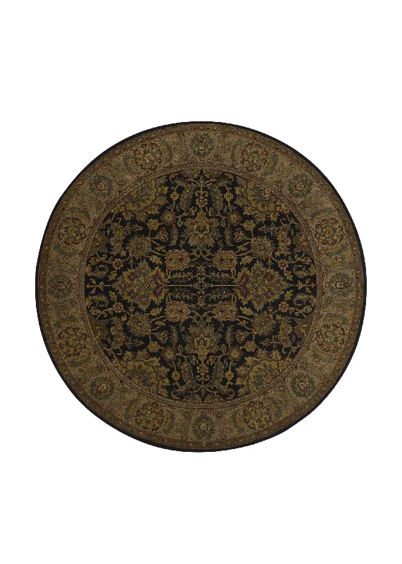 Oriental Rug Indian Handmade Round Transitional 6'2"x6'2" (6x6) Black Yellow/Gold Jaipur Floral Design #31573