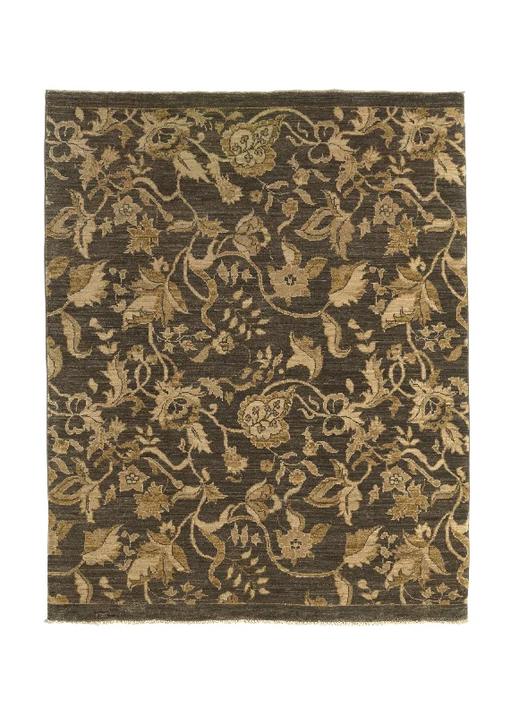 Oriental Rug Pakistani Handmade Area Modern 3'10"x4'10" (4x5) Brown Yellow/Gold Floral Design #32497