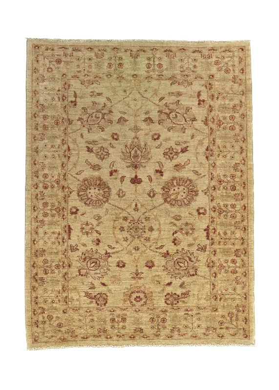 Oriental Rug Pakistani Handmade Area Transitional 4'0"x5'4" (4x5) Whites/Beige Yellow/Gold Oushak Design #31797