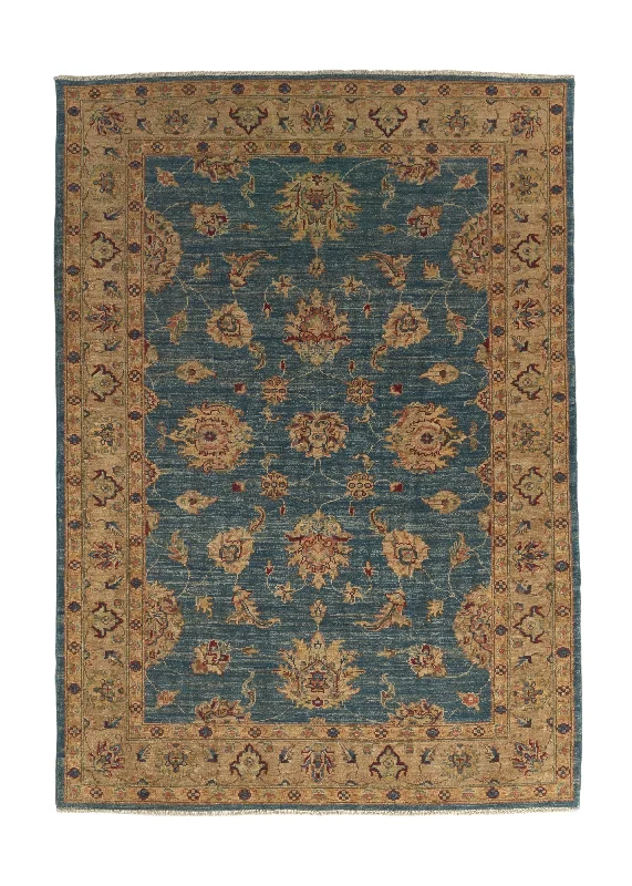 Oriental Rug Pakistani Handmade Area Transitional 4'2"x5'11" (4x6) Blue Whites/Beige Yellow/Gold Oushak Design #35423