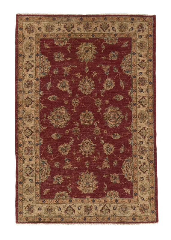 Oriental Rug Pakistani Handmade Area Transitional 4'2"x6'1" (4x6) Red Whites/Beige Yellow/Gold Oushak Design #35326