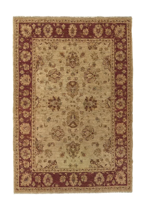 Oriental Rug Pakistani Handmade Area Transitional 4'3"x6'3" (4x6) Whites/Beige Red Yellow/Gold Oushak Design #35312