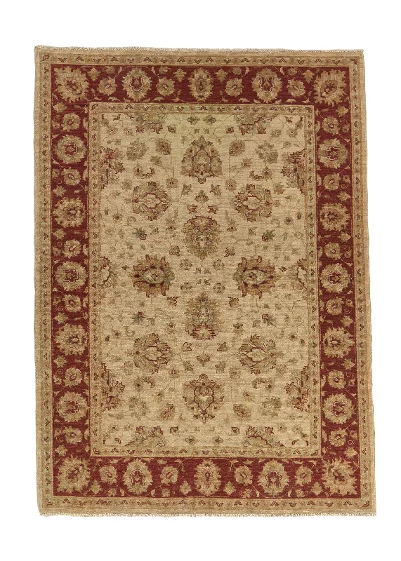 Oriental Rug Pakistani Handmade Area Transitional 4'3"x5'9" (4x6) Whites/Beige Red Yellow/Gold Oushak Design #35325