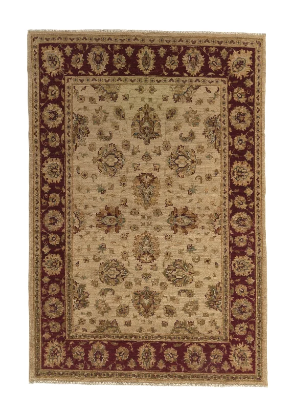 Oriental Rug Pakistani Handmade Area Transitional 4'0"x5'10" (4x6) Whites/Beige Red Yellow/Gold Oushak Design #35414