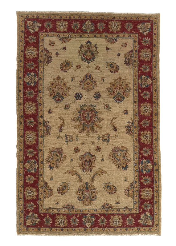 Oriental Rug Pakistani Handmade Area Transitional 4'0"x6'4" (4x6) Whites/Beige Red Yellow/Gold Oushak Design #35429