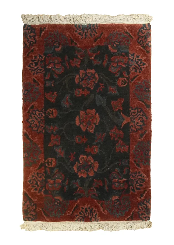 Oriental Rug Tibetan Handmade Area Traditional 2'1"x3'0" (2x3) Blue Red Floral Design #A35608