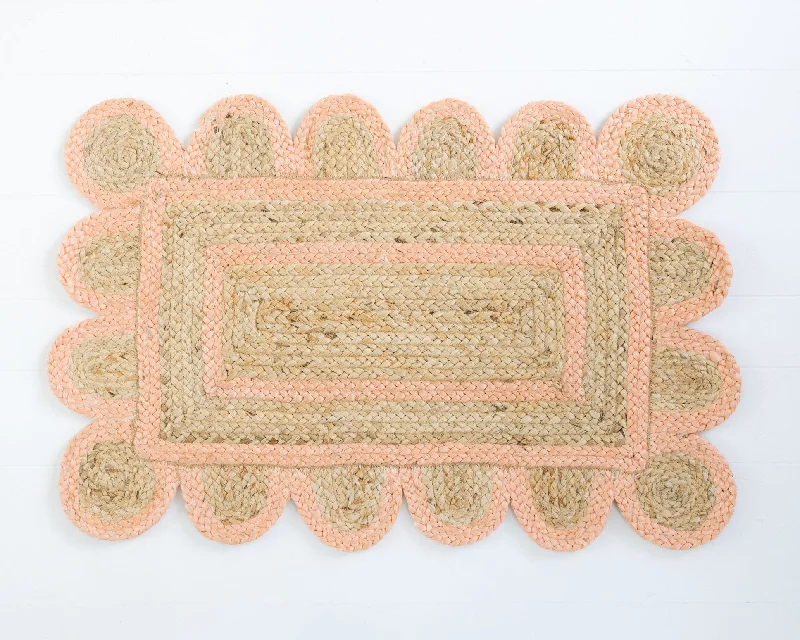 Peach Scalloped Jute Mini Rug (ready to ship)