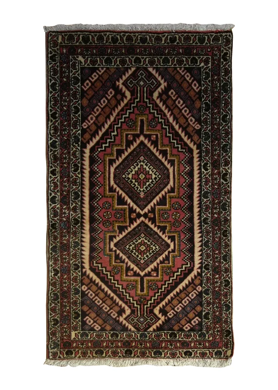 Persian Rug Abadeh Handmade Area Tribal Vintage 1'11"x3'3" (2x3) Pink Geometric Design #A35609