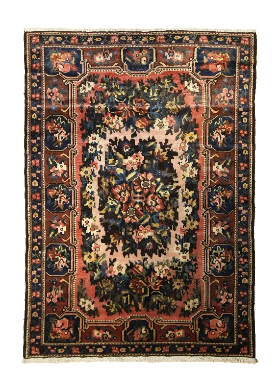 Persian Rug Bakhtiari Handmade Area Tribal Vintage 5'1"x7'5" (5x7) Red Pink Floral Gol Farang Design #A35613