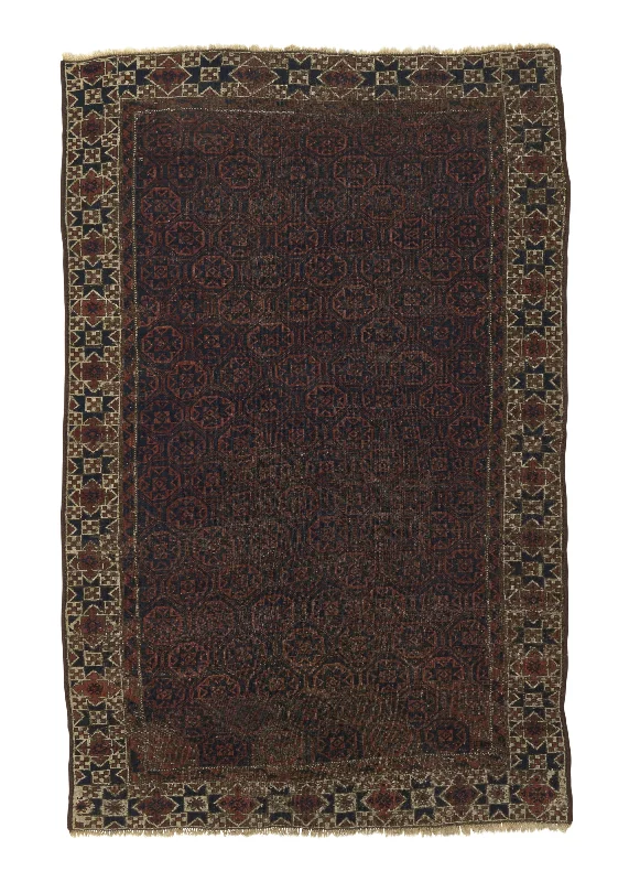 Persian Rug Baloch Handmade Area Tribal Vintage 4'0"x6'3" (4x6) Brown Blue Geometric Design #34984