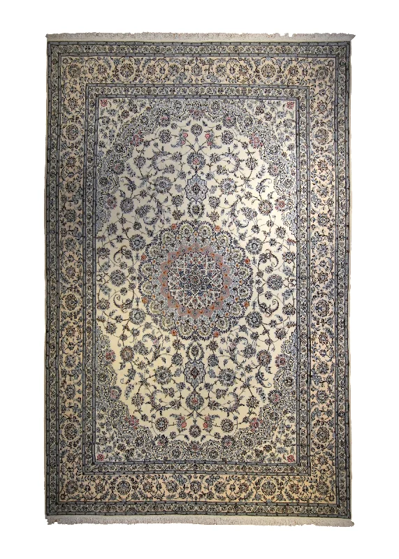 Persian Rug Nain Handmade Area Traditional 8'4"x12'11" (8x13) Whites/Beige Blue Floral Design #A35610