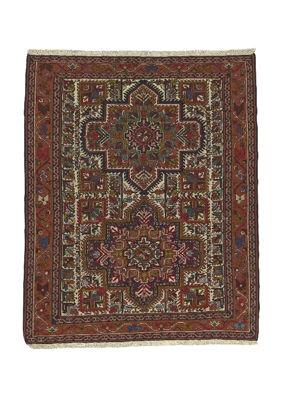 Persian Rug Sirjan Handmade Area Tribal 4'3"x5'2" (4x5) Orange Geometric Design #35046