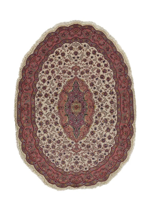 Persian Rug Tabriz Handmade Round Traditional 3'3"x4'6" (3x5) Pink Naghsh Floral Design #32235