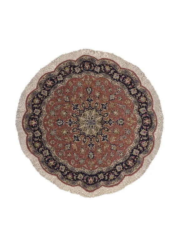 Persian Rug Tabriz Handmade Round Traditional 4'10"x4'10" (5x5) Pink Floral Design #32604