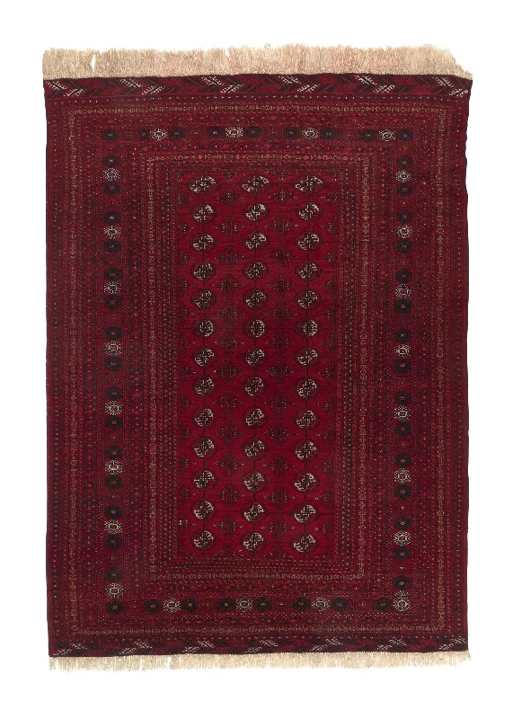 Persian Rug Turkmen Handmade Area Tribal 4'3"x5'11" (4x6) Red Bokhara Design #34540