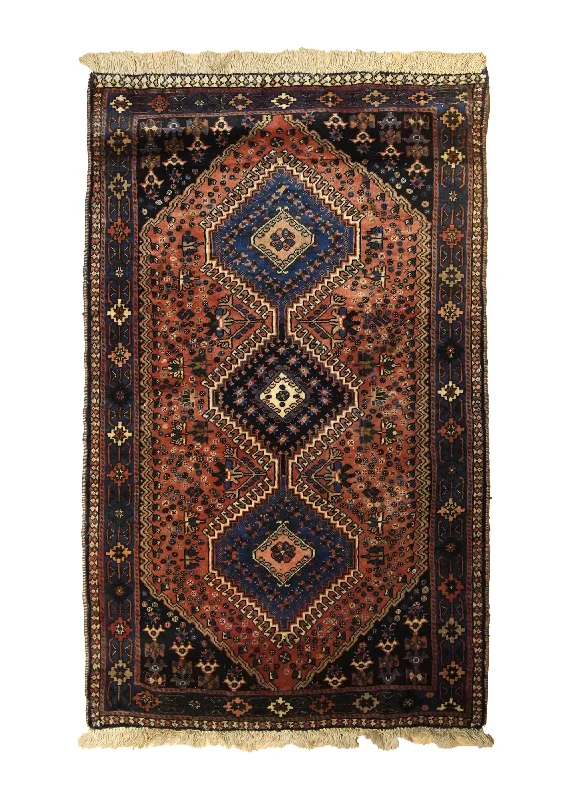 Persian Rug Yalameh Handmade Area Tribal Vintage 2'7"x4'2" (3x4) Blue Red Geometric Design #A35616