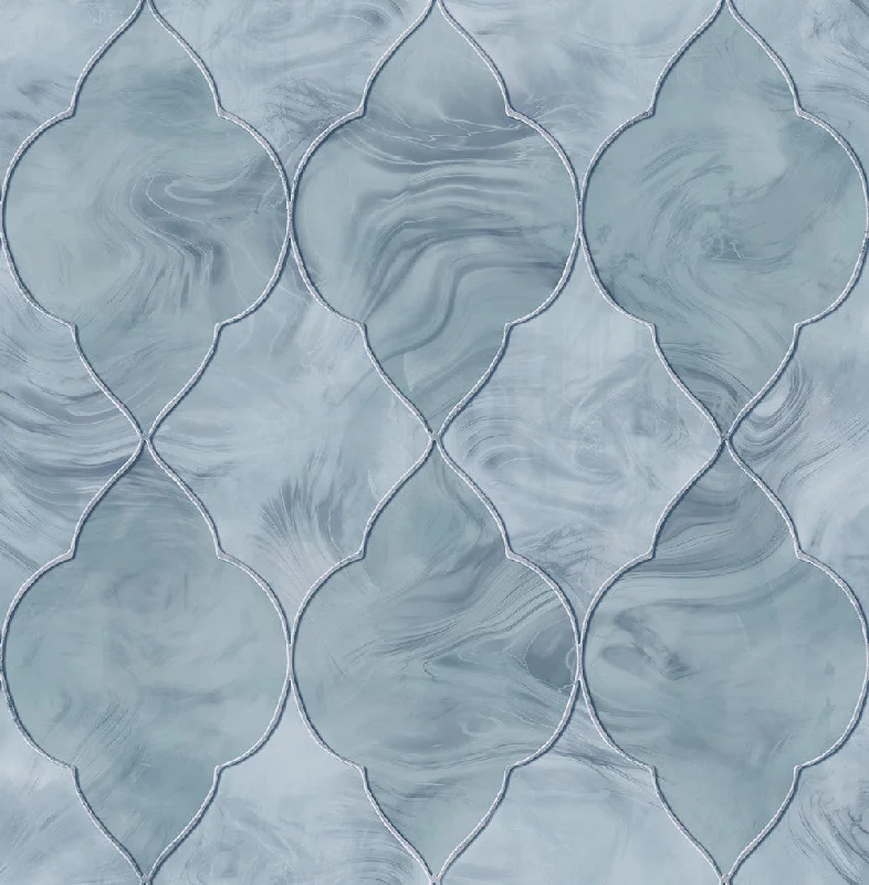 Baroque Glass Wallpaper in Blue, Silver, and Grey from the Aerial Collection