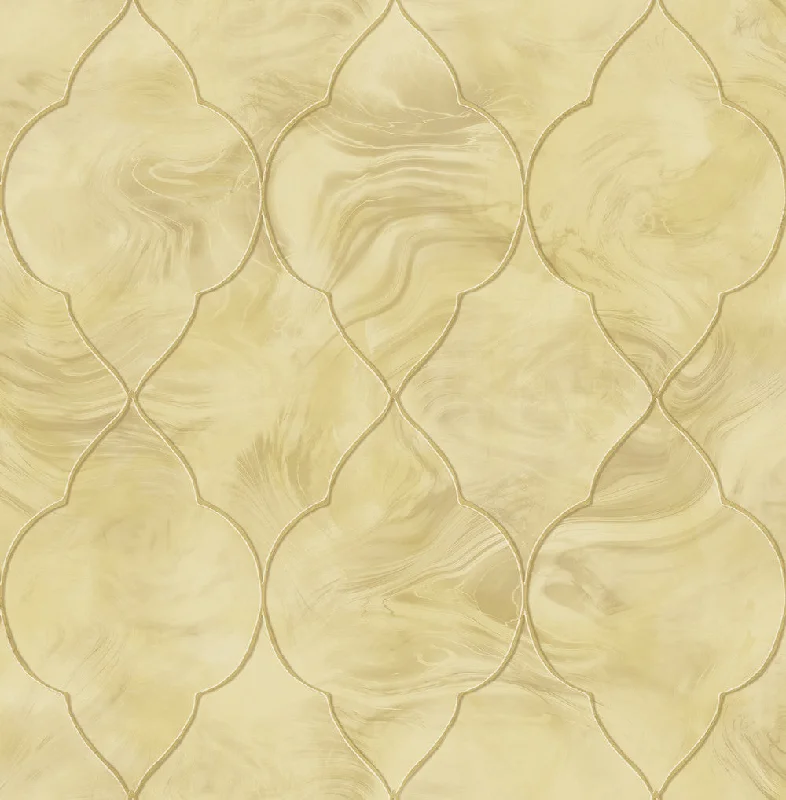 Baroque Glass Wallpaper in Gold and Cream from the Aerial Collection