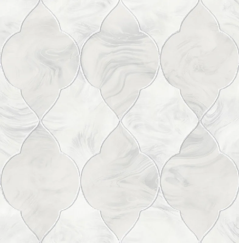 Baroque Glass Wallpaper in Silver, Grey, and Ivory from the Aerial Collection