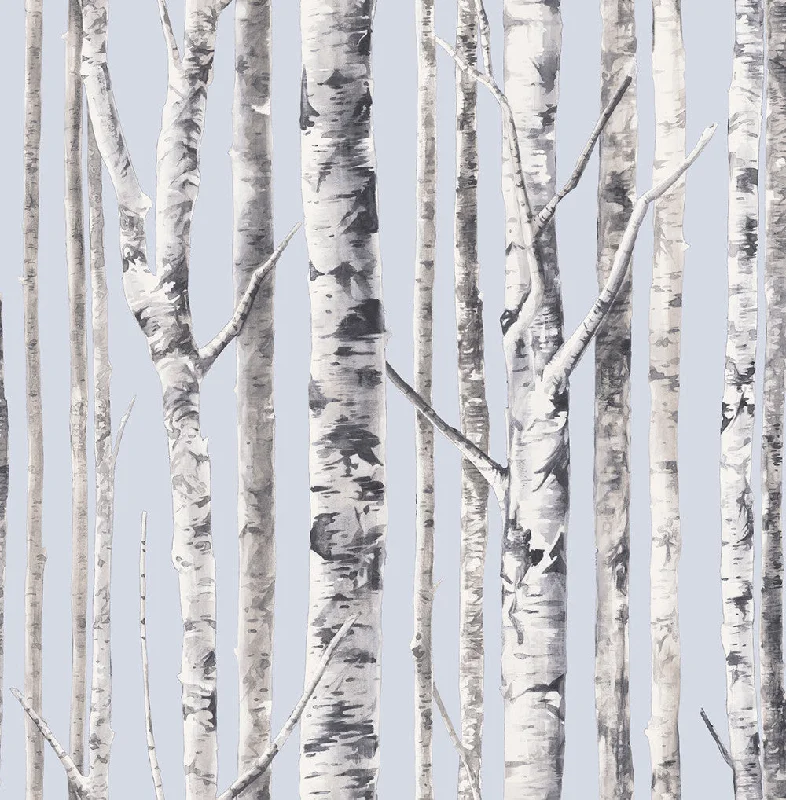 Birch Wallpaper in Periwinkle and Grey from the Solaris Collection