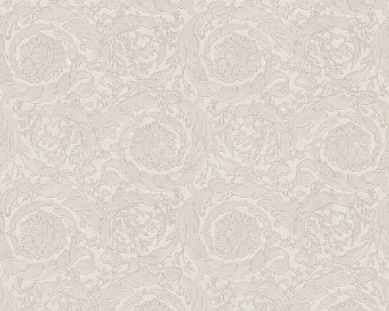 Classic Ornament Flowers Textured Luxury Wallpaper in Cream/Metallic