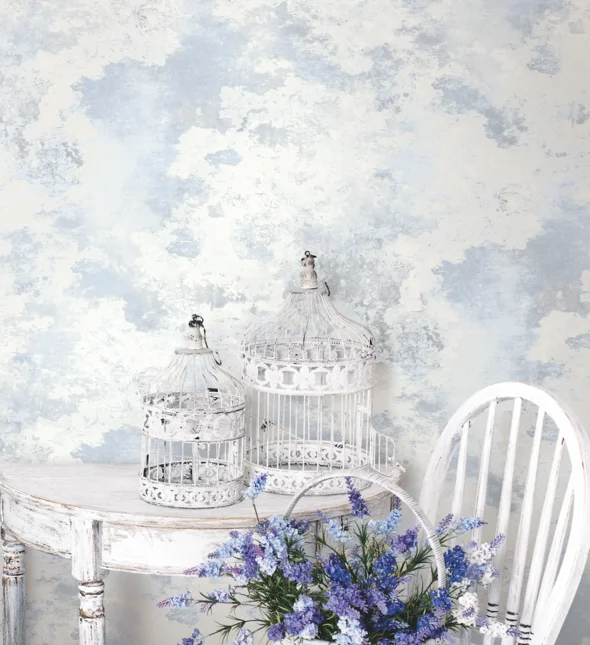 Culebrita Lighthouse Wallpaper in Lilac and Blue from the Solaris Collection