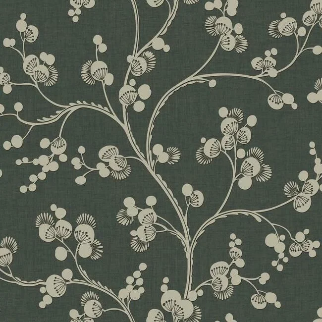 Dahlia Trail Wallpaper in Black and Taupe from the Silhouettes Collection