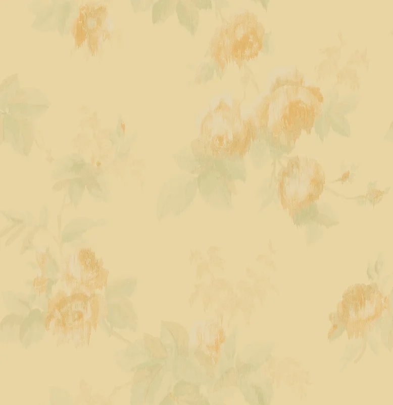 Degas Flowers Wallpaper in Gold and Green from the Watercolor Florals Collection