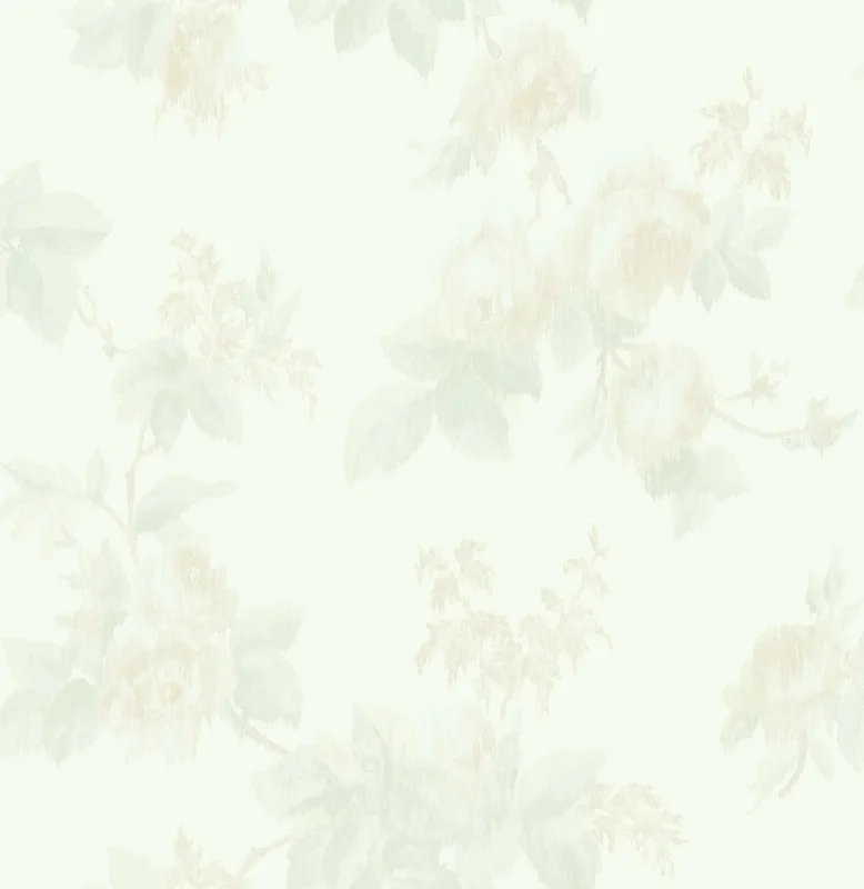 Degas Flowers Wallpaper in Green and Cream from the Watercolor Florals Collection