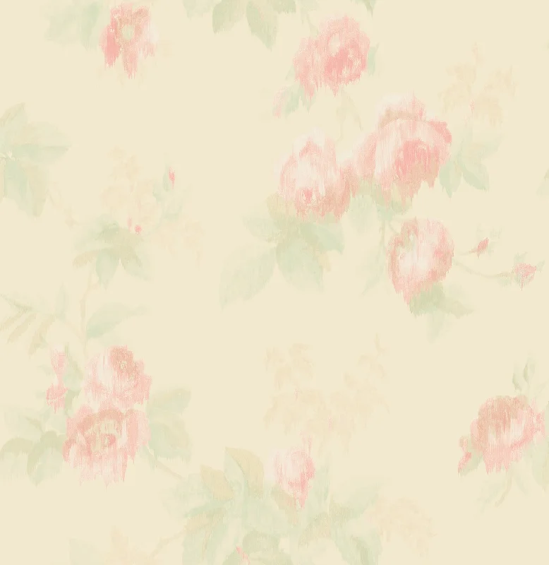 Degas Flowers Wallpaper in Pink and Cream from the Watercolor Florals Collection