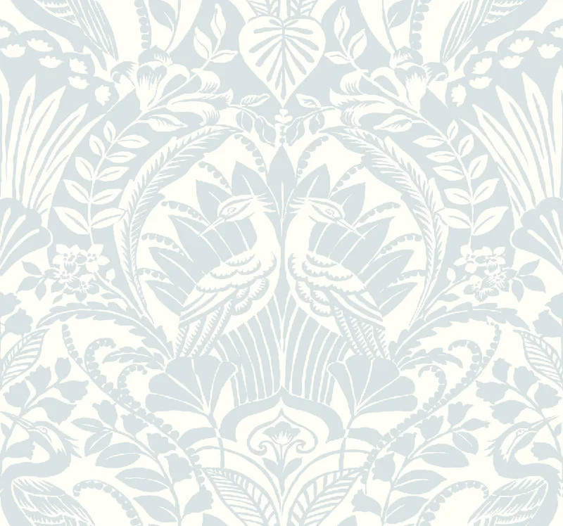 Egret Damask Wallpaper in Sky Blue from Damask Resource Library