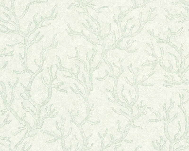 Floral Corals Textured Luxury Wallpaper in Green/Metallic