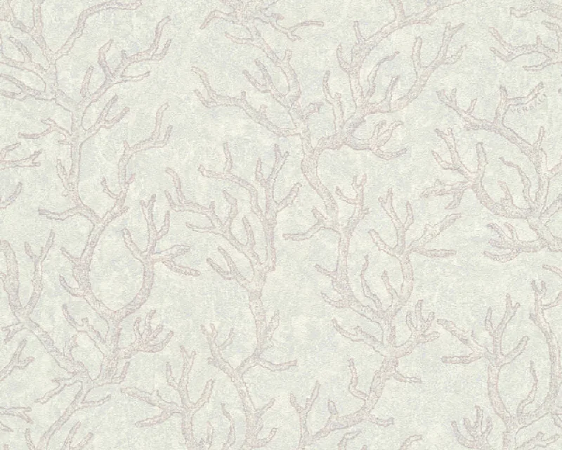 Floral Corals Textured Luxury Wallpaper in Grey/Metallic