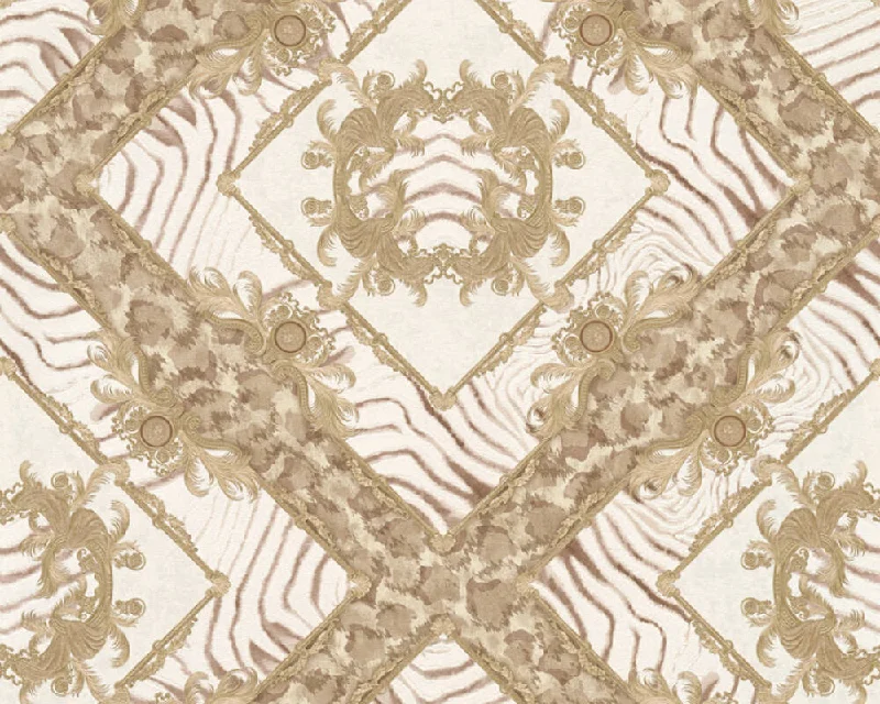 Floral Rhombuses Textured Luxury Wallpaper in Beige/Bronze