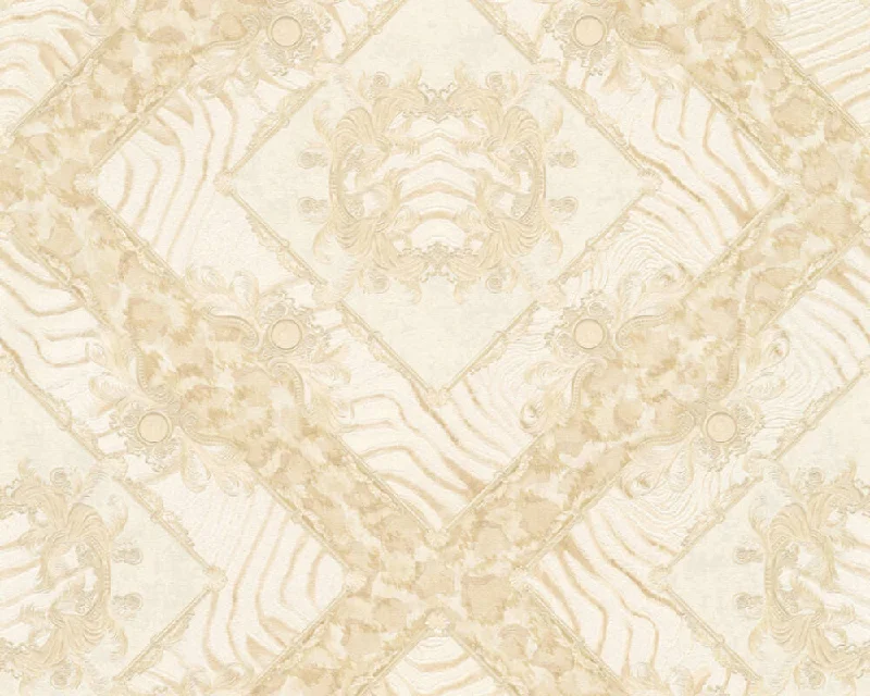 Floral Rhombuses Textured Luxury Wallpaper in Beige/Cream