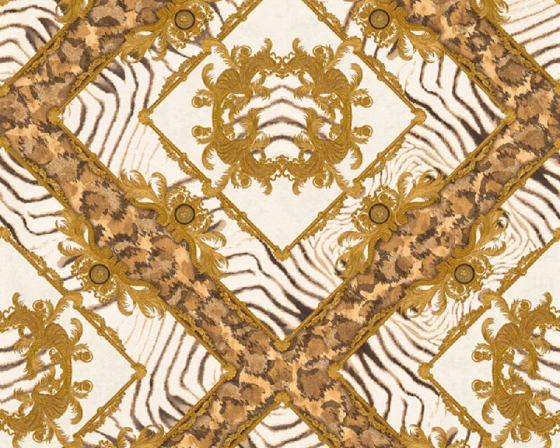 Floral Rhombuses Textured Luxury Wallpaper in Cream/Gold