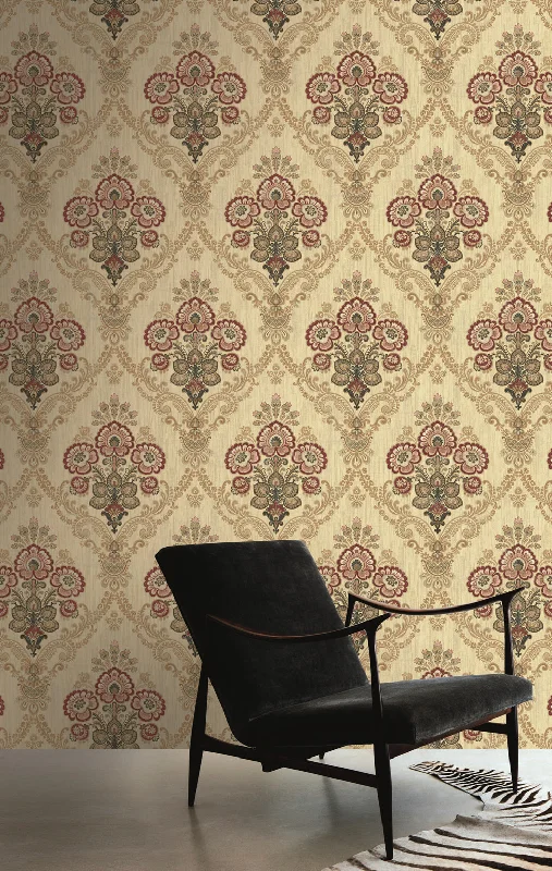 Framed Imperial Bouquet Wallpaper in Red and Gold from the Caspia Collection