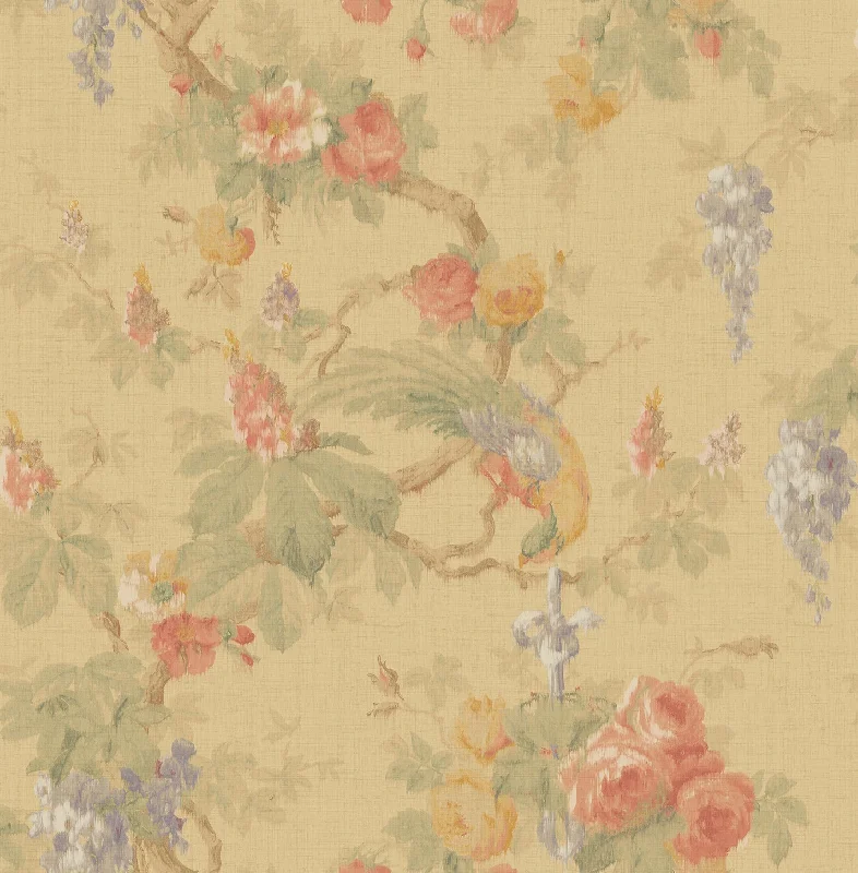 Garden Linen Wallpaper in Neutrals and Multi from the Watercolor Florals Collection